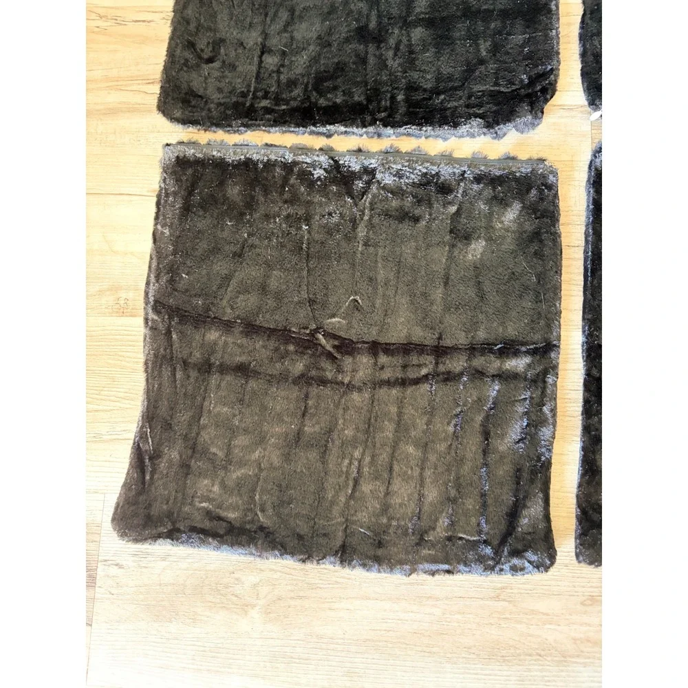 Set of 4 Black Faux Fur Ribbed Pillow Covers 17x17 Channeled Textured Square